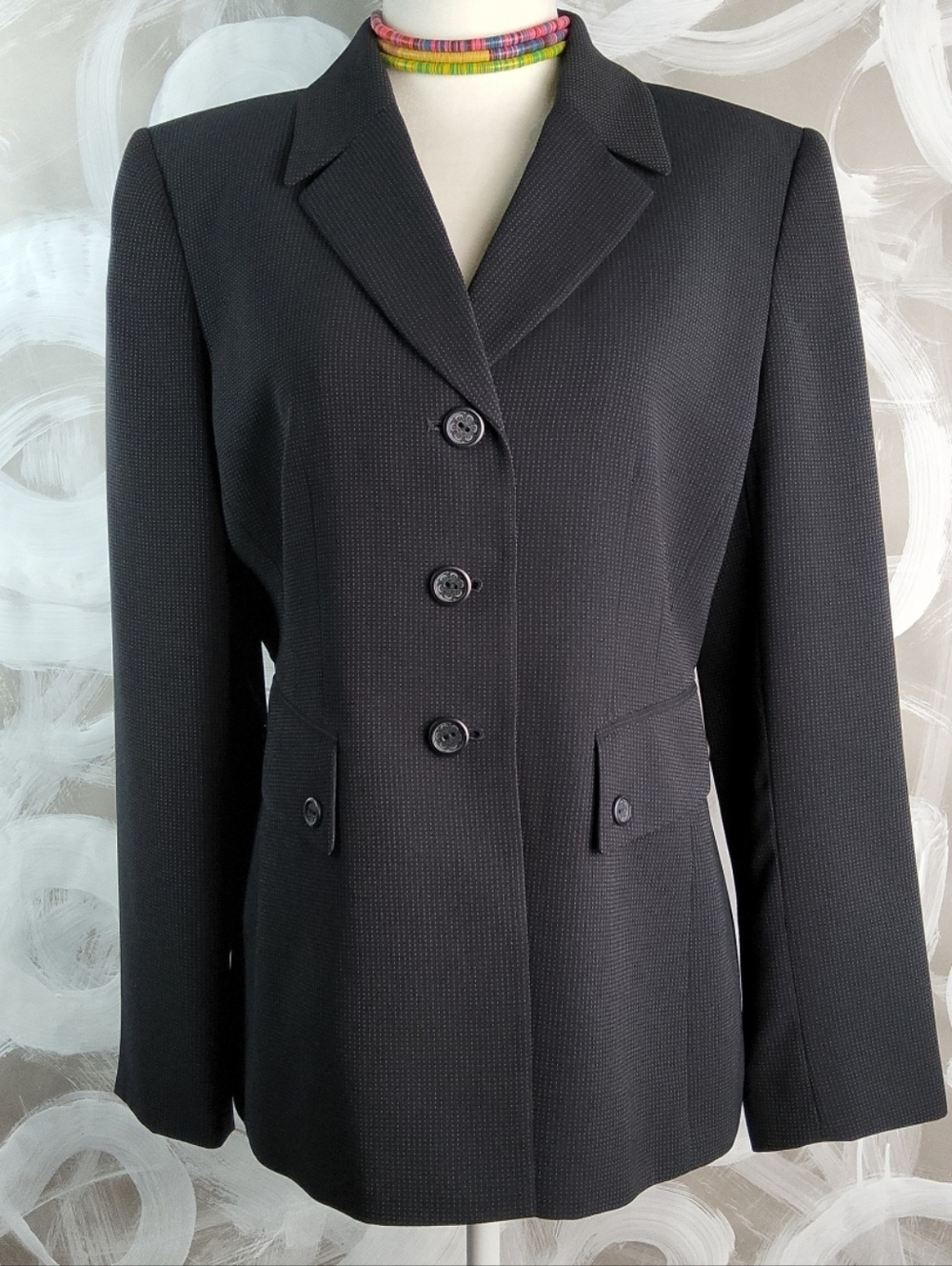 TAHARI Adam S Levine Wmns 8P Black Micro Dot Lined Jacket Blazer Petite CorpCore